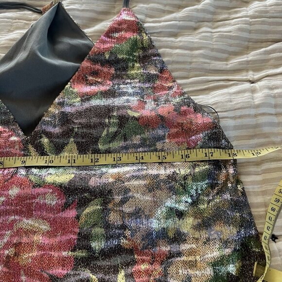 Free People Tangier Sequin Floral Mini Dress S Cocktail Deep V Boho Fairy Sexy - Picture 6 of 12